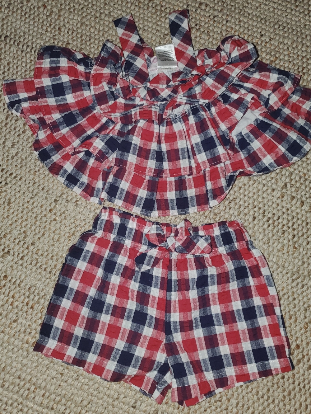 2T Girls Two-Piece Red White Navy Plaid Set